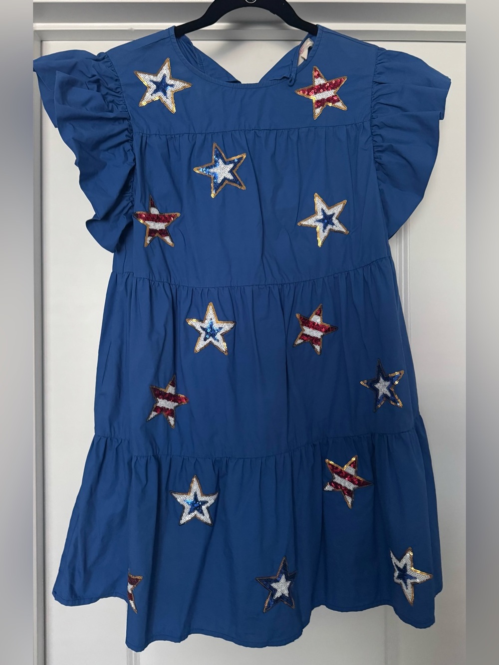 Peach Love California Blue Tiered Dress with Sequin Stars